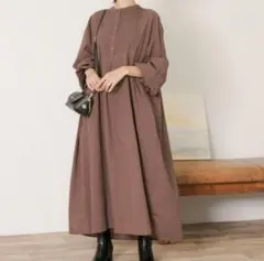 サニーレーベル　コットンタックドレスシャツワンピース　サンプル品　ブラウン
