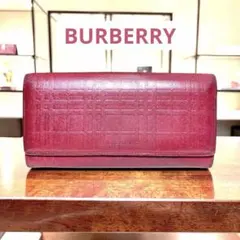 BURBERRY バーバリー エンボス チェック がま口 長財布 レッド　赤のサムネイル