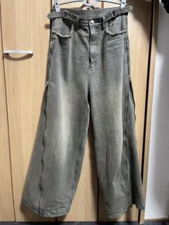 【GRANCY】 ジップデザイン バギーデニム パンツ ブラウン M