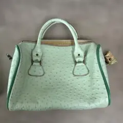 ハンドメイド　ミントグリーン ハンドバッグ オーストリッチ調