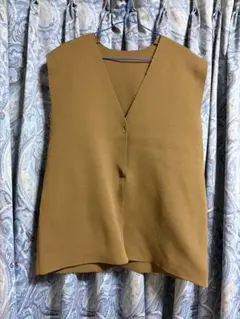 ブラウン Vネック ノースリーブ ニットベスト