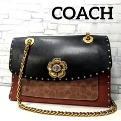 ✨極美品✨　COACH　コーチ　ショルダーバッグ　チェーン　花　ターンロック