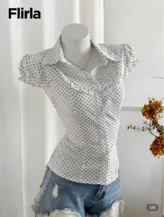 shein Flirla ドット柄 半袖シャツ JP-XL(M)