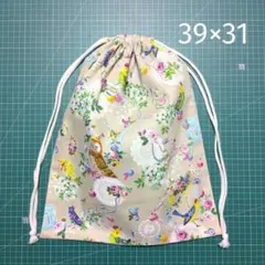 体操着袋 39×31 鳥とお花柄 ベージュ