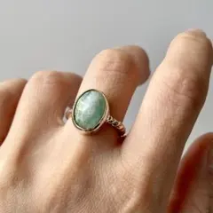 ハンドメイド シルバー925 シルバーリング 虹入りモスアクアマリン
