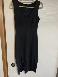 ブラックタイトドレス S レースディテール