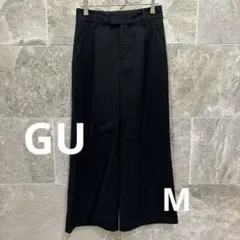 GU ジーユー ハイウエスト ワイドパンツ M ブラック センタープレス 黒　夏