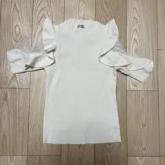 SNIDEL フリル半袖ニット アイボリー