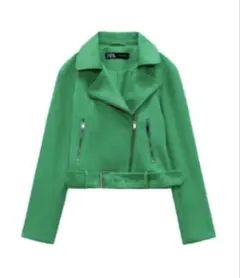 zara スエードカラーライダースジャケット　グリーン