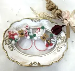 No.514♡クリスマス♡ポンポンリボン♡くま♡ヘアゴム♡ハンドメイド♡再販なし