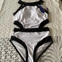 新品未使用　ホルダーネック水着モノキニパッド付き　モノトーン配色　M
