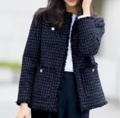 PLST ネイビー ツイードジャケット　Ｍ