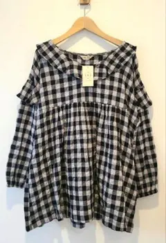 サマンサモスモス 襟フリル Vネック チュニック タグ付き コットン ナチュラル