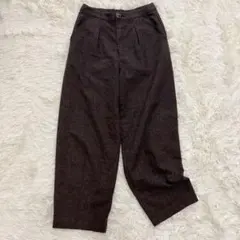 アルシーヴ タックワイドパンツ M 茶色 グレンチェック ウール混 ウエストゴム