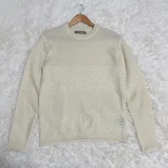 【NANO universe】（S）ホワイト 編み模様 クルーネックセーター