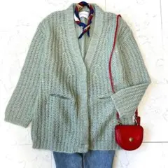 美品 アダムエロペ モヘヤ50% ローゲージ ゆったり ニット カーディガン 緑