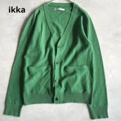 ikka グリーン Vネックカーディガン