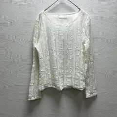 美品✨Commt.D レース 長袖ブラウス ホワイト✨Fサイズ✨日本製