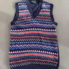 訳あり　毛ウール100% ネイビー マルチカラー ベスト M