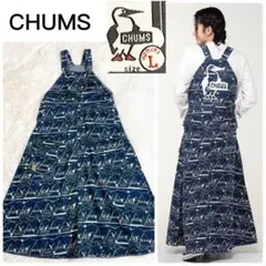 極美品 CHUMS チャムス デニム ツナギ オールインワン ビッグロゴ