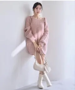 ナイスクラップ　リボンニットチュニック　ピンク