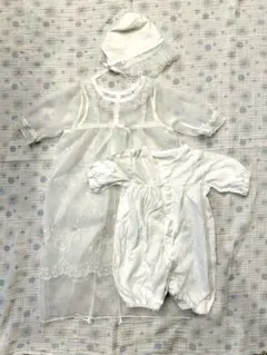 美品☆アカチャンホンポ赤ちゃん本舗セレモニーホワイトドレスロンパース帽子5060