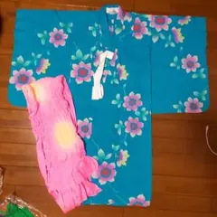 子供用浴衣　浅葱　サイズ110～120相当。のサムネイル