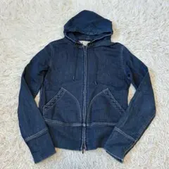 YANUKヤヌーク　デニット　ダブルジップ　パーカー　スウェット　インディゴ