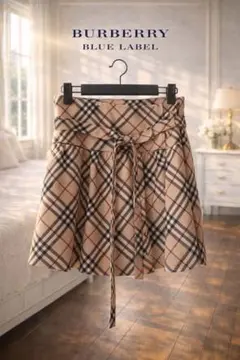 美品 バーバリーブルーレーベル ノバチェック巻きリボンスカート 36
