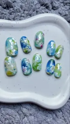 ハワイアン　花柄デザイン ネイルチップ 10個セット