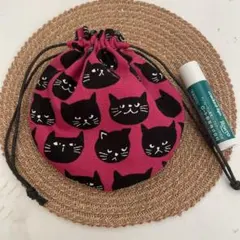 まんまる巾着◉ネコフェイス　ピンク