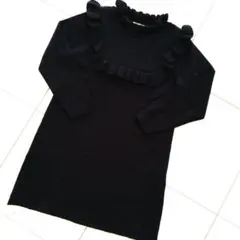 キャサリンコテージ　フリルニットワンピース　ブラック　130