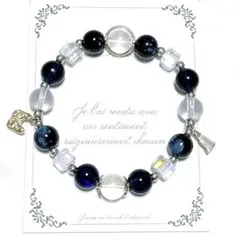 ガラスビーズブレスレット☆紺色／藍色／群青色／クリア