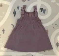 薄ピンク　コーデュロイ ワンピース リボン付き　ジャンパースカート　100