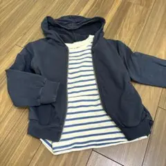 アプレレクール　フード付きパーカーとストライプTシャツセット 120