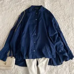 美品☆ミズイロインド コットン ワイドシャツ ドルマンスリーブ ブルー