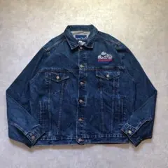 90s激レア 刺繍 デニムジャケット Gジャン バイク ブルドッグ濃紺 L 古着