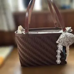 エコクラフト編み込みレース装飾かごバッグ