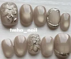 【オーダー受付】花柄/ベージュ系/マグネットネイル/ネイルチップオーダー