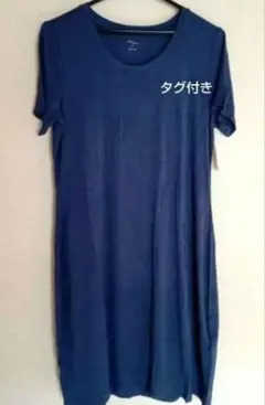 半袖ワンピース レディース スクープネック ジャージ素材 ネイビー M