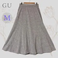 GU ジーユー ブラッシュドリブフレアロングスカート M