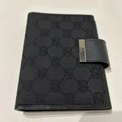 グッチ　手帳カバー　GGキャンバス　レザーブラック【美品】