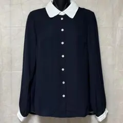 Bou Jeloud バックプリーツ 襟付きブラウス ネイビー XSのサムネイル