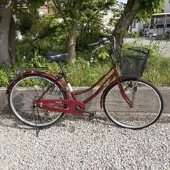 引き取り限定】自転車 中古車 変速 シティサイクル 赤 茶色サドル