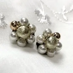 ヴィンテージイヤリング パール真珠 ゴールドシルバー 大粒レトロ ワンポイント③