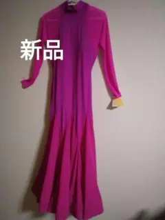 社交ダンスワンピースはドレスS ~M-ピンク✖ピンク紫のツートンカラー新品