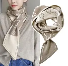 ☆マフラー ニット スカーフ 上品 お洒落 雪 ホワイト×ブラック