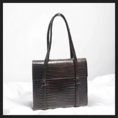 BALLY クロコ型押し ハンドバッグ ダークブラウン ヴィンテージのサムネイル