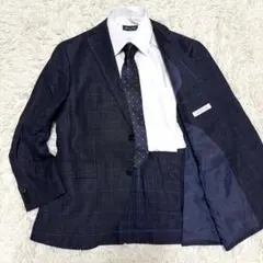 ブレイザーズバンク テーラードジャケット　ネイビー　紺　チェック　本切羽　レダ