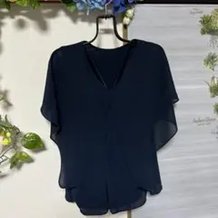 美品 YECCA VECCA 半袖 ブラウス ネイビー フリーサイズ 柔らか
